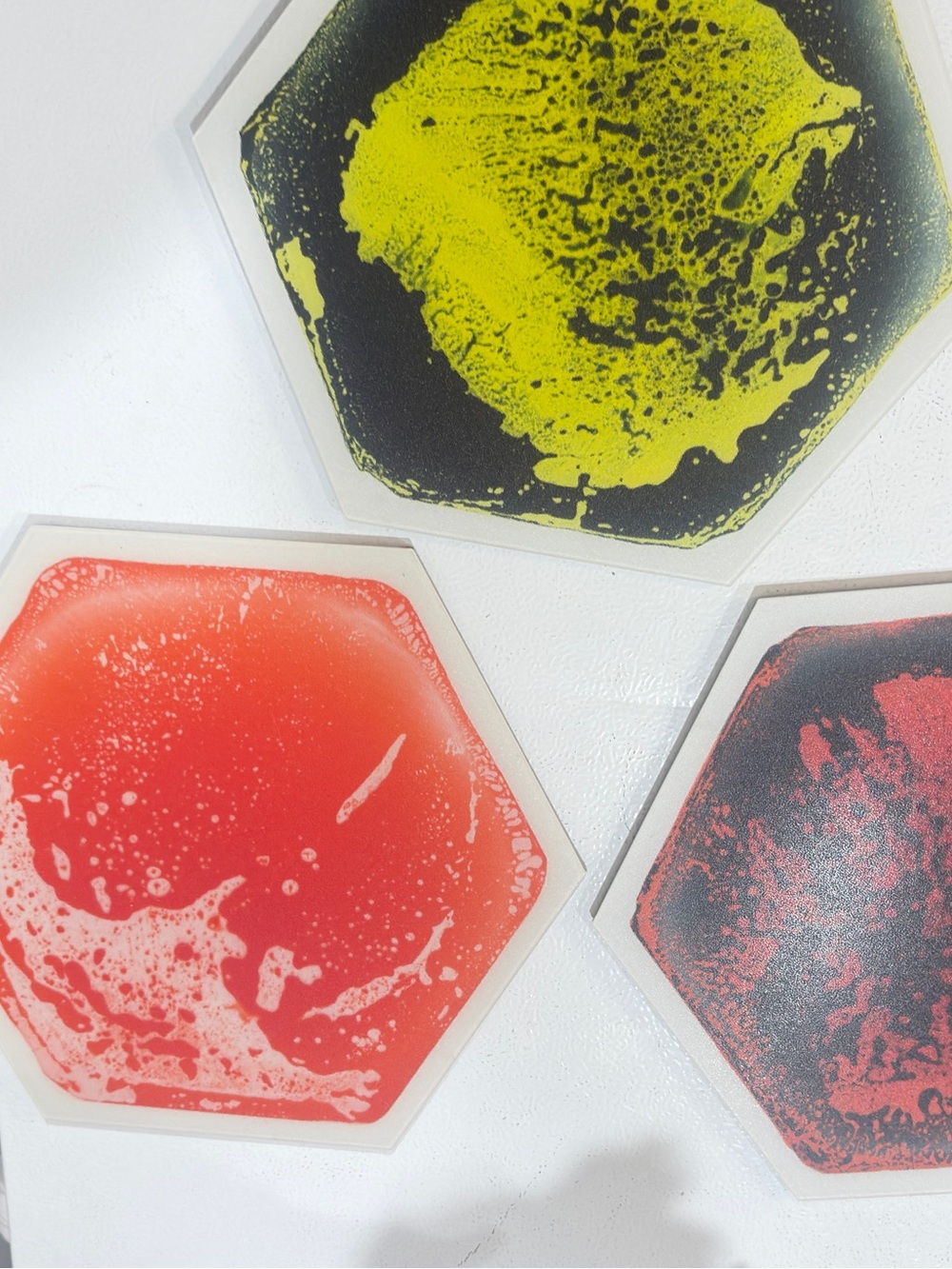3 Hexagon liquid gel sensory floor tiles with swirling patterns nonslip